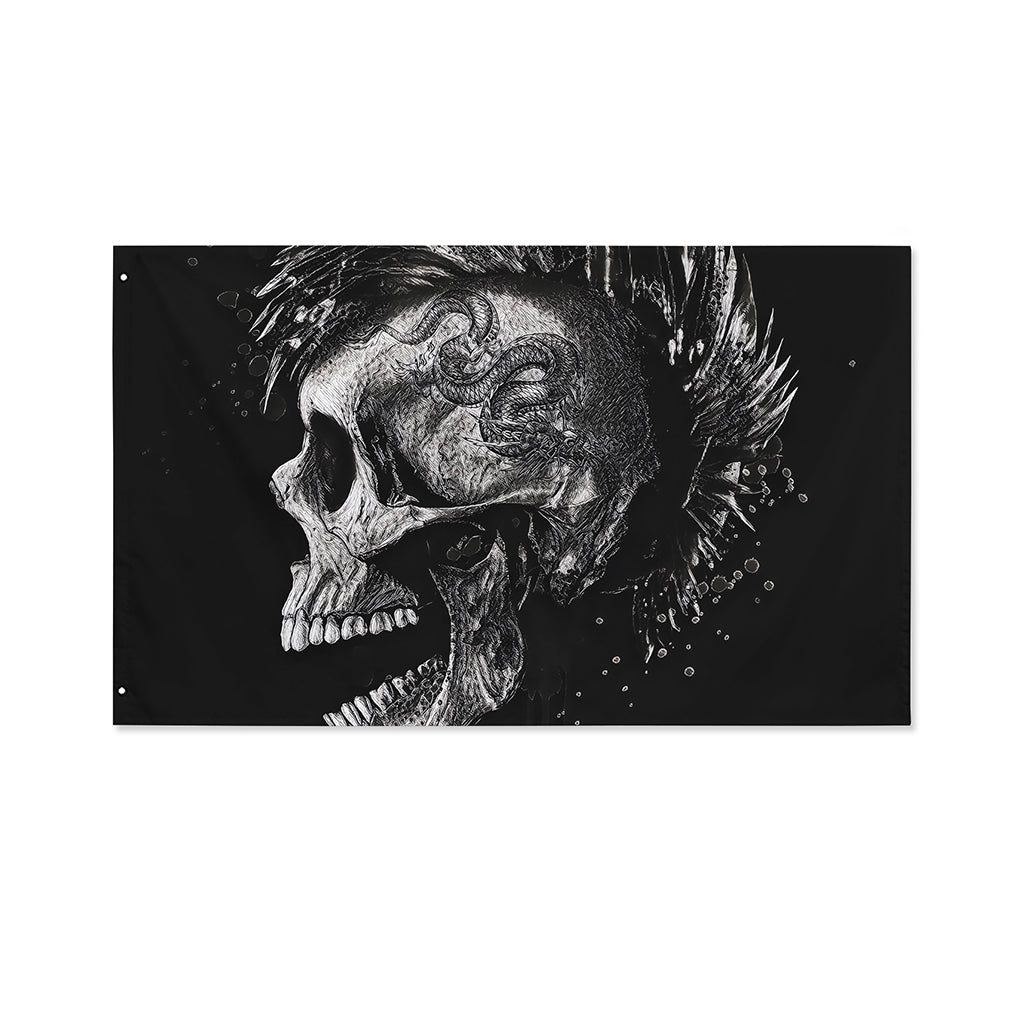 Monochrome Punk Skull Print Polyester Flag