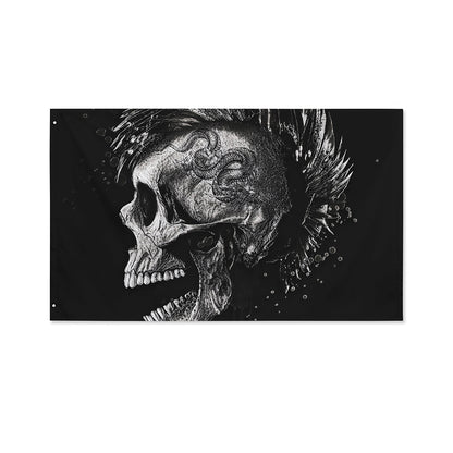 Monochrome Punk Skull Print Polyester Flag