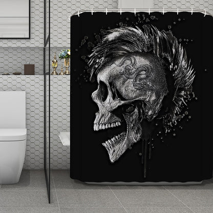 Monochrome Punk Skull Print Polyester Shower Curtain