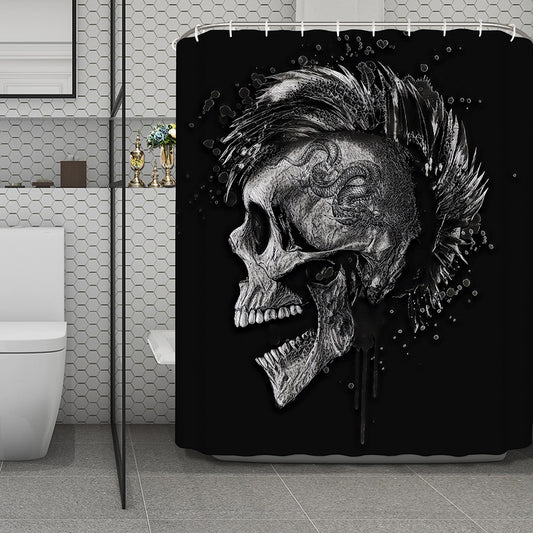 Monochrome Punk Skull Print Polyester Shower Curtain