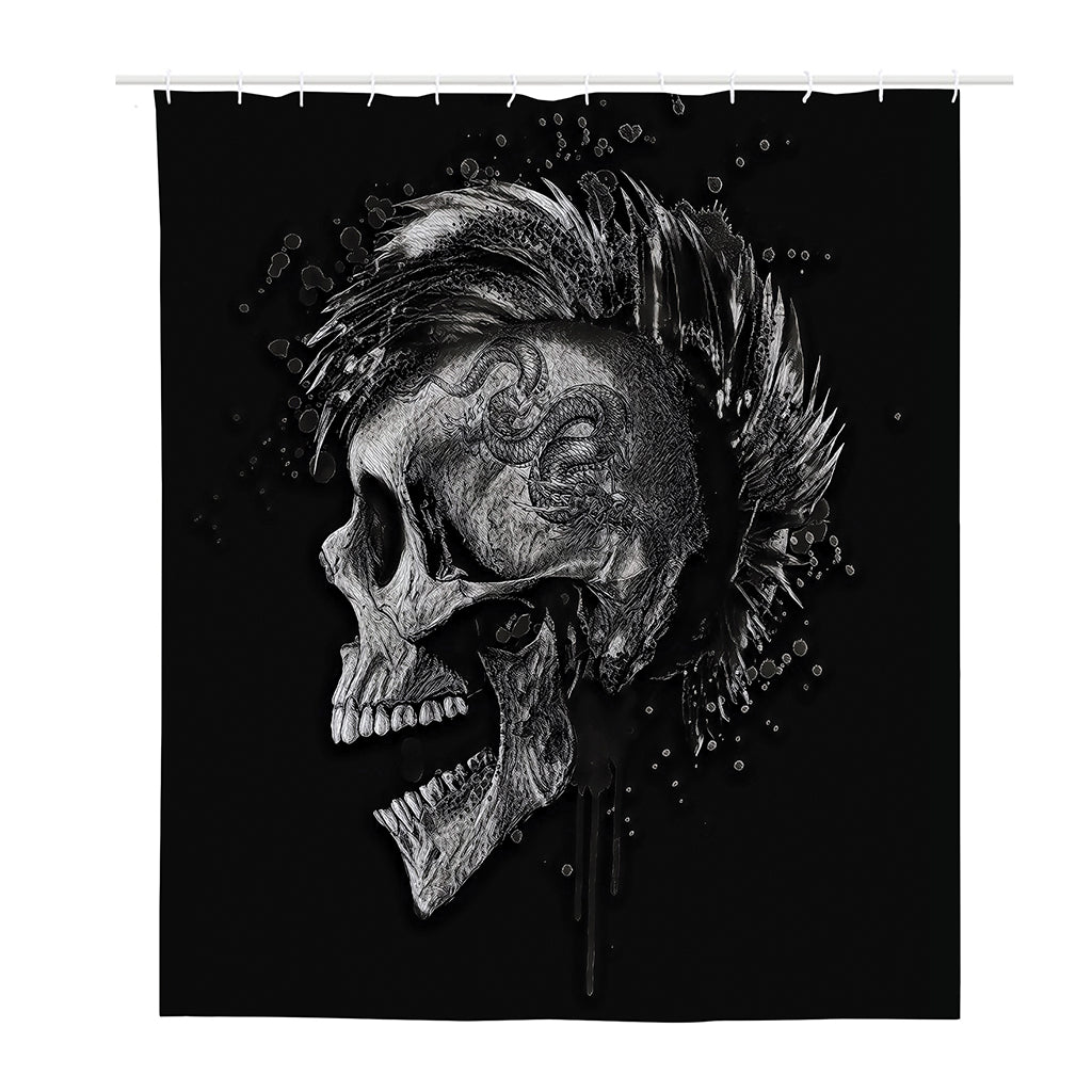 Monochrome Punk Skull Print Polyester Shower Curtain