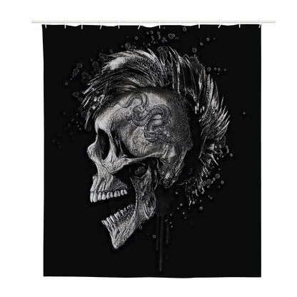 Monochrome Punk Skull Print Polyester Shower Curtain