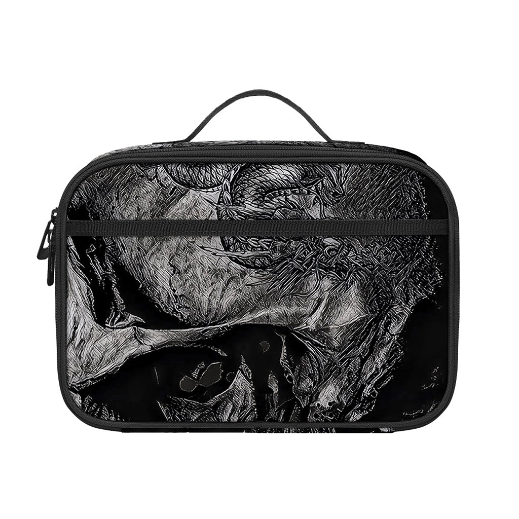 Monochrome Punk Skull Print Portable Lunch Bag