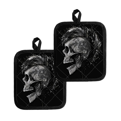 Monochrome Punk Skull Print Pot Holders