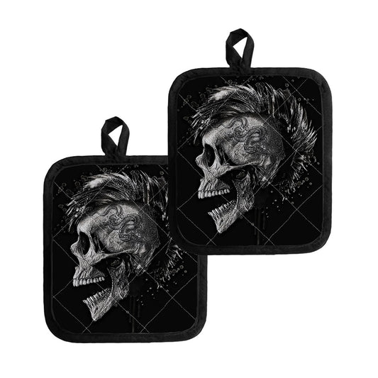 Monochrome Punk Skull Print Pot Holders