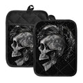 Monochrome Punk Skull Print Pot Holders With Pocket