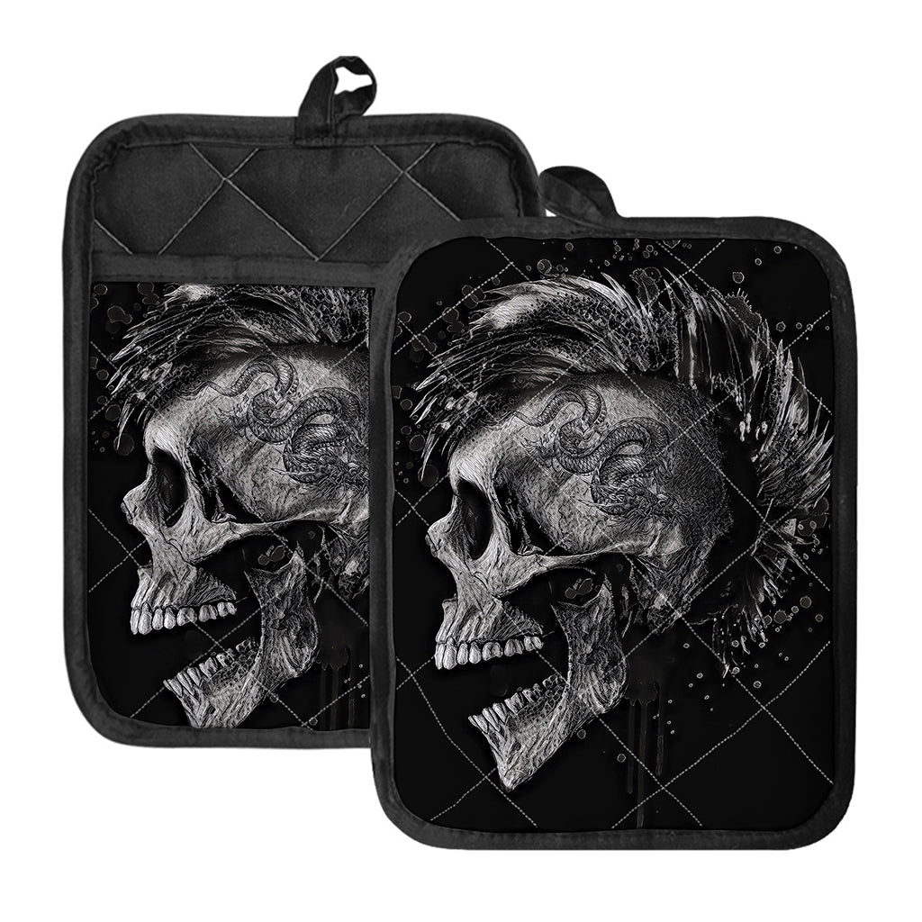 Monochrome Punk Skull Print Pot Holders With Pocket
