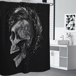 Monochrome Punk Skull Print Premium Shower Curtain