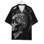Monochrome Punk Skull Print Rayon Hawaiian Shirt