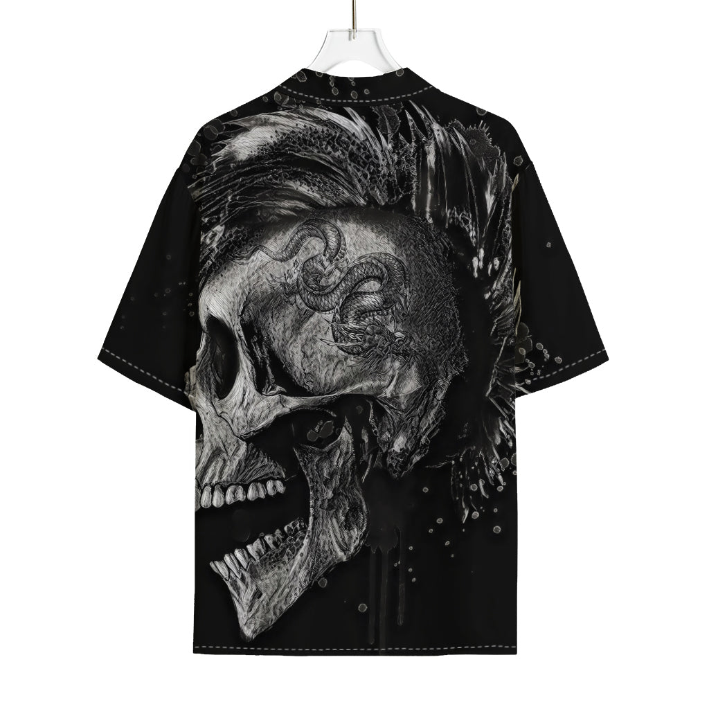 Monochrome Punk Skull Print Rayon Hawaiian Shirt