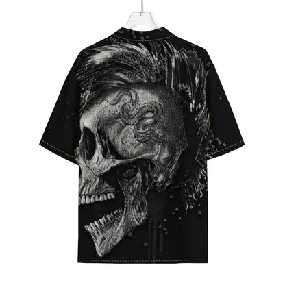 Monochrome Punk Skull Print Rayon Hawaiian Shirt