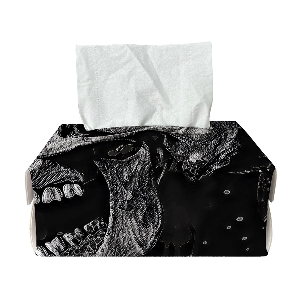 Monochrome Punk Skull Print Rectangle Tissue Box Cover