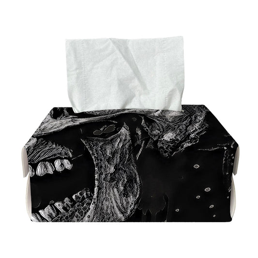 Monochrome Punk Skull Print Rectangle Tissue Box Cover