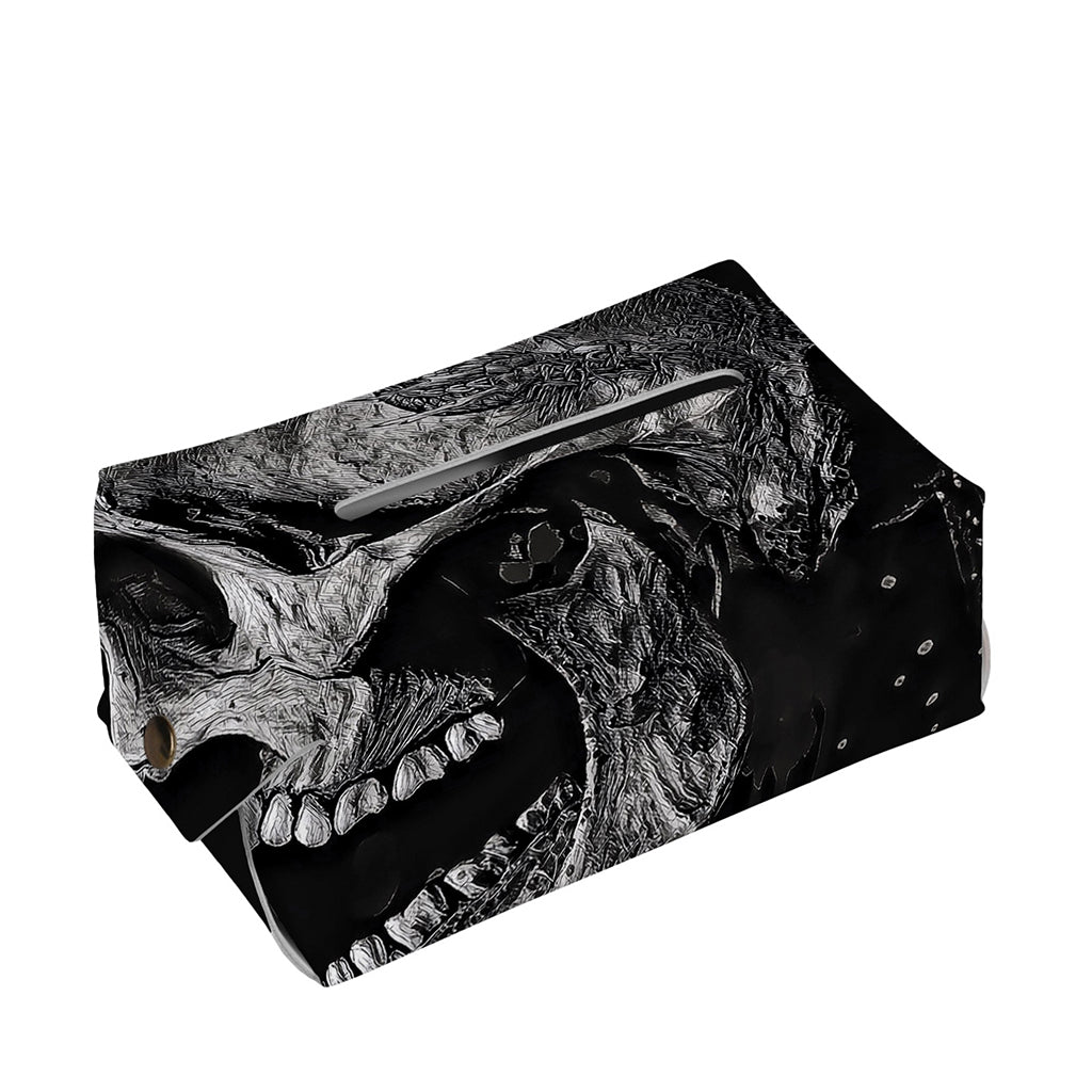 Monochrome Punk Skull Print Rectangle Tissue Box Cover