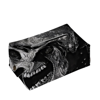 Monochrome Punk Skull Print Rectangle Tissue Box Cover