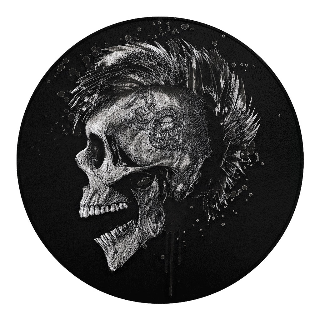 Monochrome Punk Skull Print Round Blanket