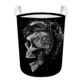 Monochrome Punk Skull Print Round Laundry Basket