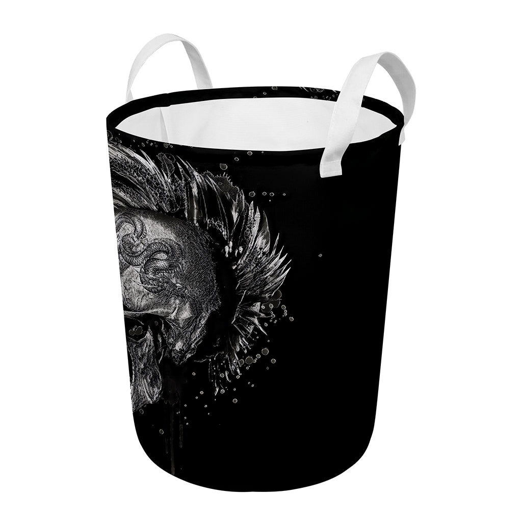 Monochrome Punk Skull Print Round Laundry Basket
