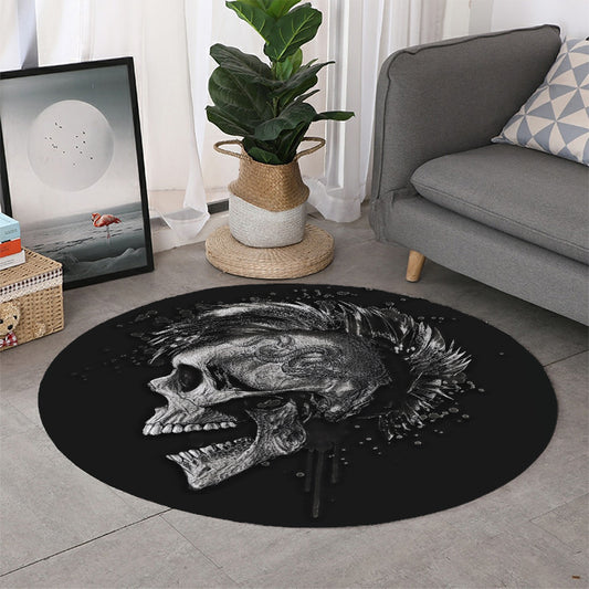 Monochrome Punk Skull Print Round Rug