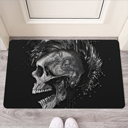Monochrome Punk Skull Print Rubber Doormat