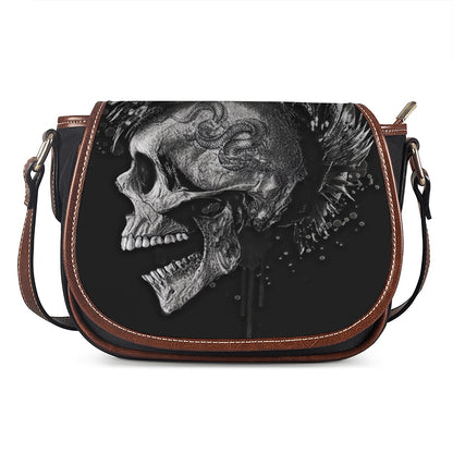 Monochrome Punk Skull Print Saddle Bag