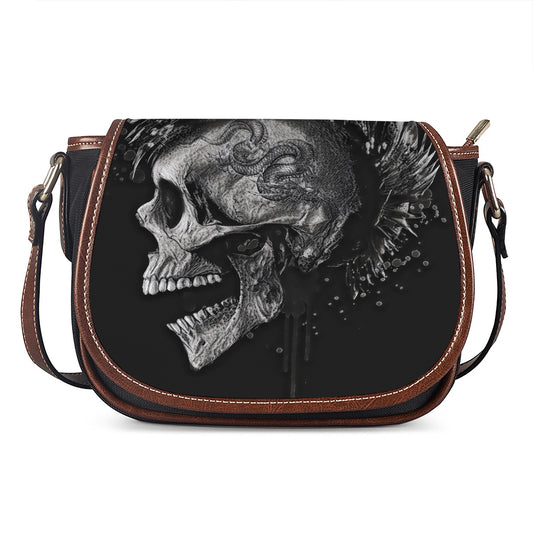 Monochrome Punk Skull Print Saddle Bag