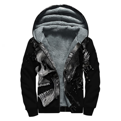 Monochrome Punk Skull Print Sherpa Lined Zip Up Hoodie