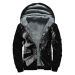 Monochrome Punk Skull Print Sherpa Lined Zip Up Hoodie