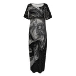 Monochrome Punk Skull Print Short Sleeve Long Nightdress