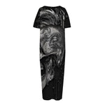 Monochrome Punk Skull Print Short Sleeve Long Nightdress