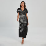 Monochrome Punk Skull Print Short Sleeve Maxi Dress