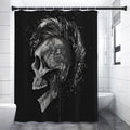 Monochrome Punk Skull Print Shower Curtain
