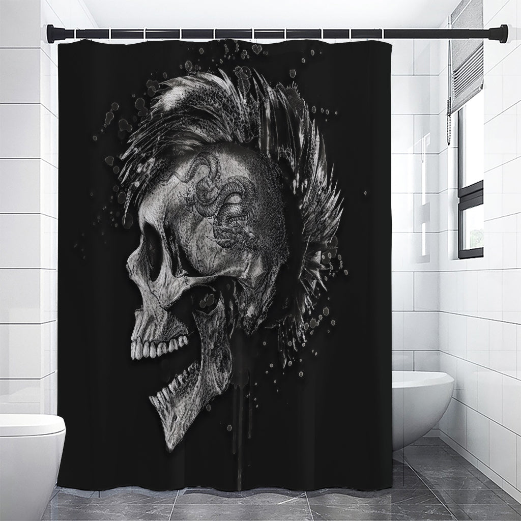 Monochrome Punk Skull Print Shower Curtain