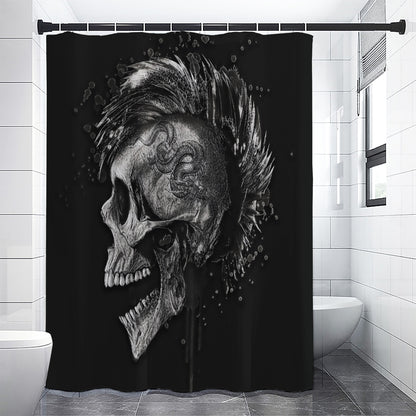 Monochrome Punk Skull Print Shower Curtain
