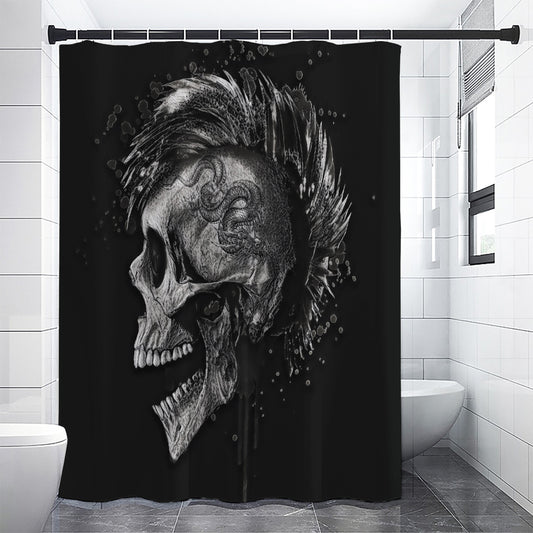 Monochrome Punk Skull Print Shower Curtain