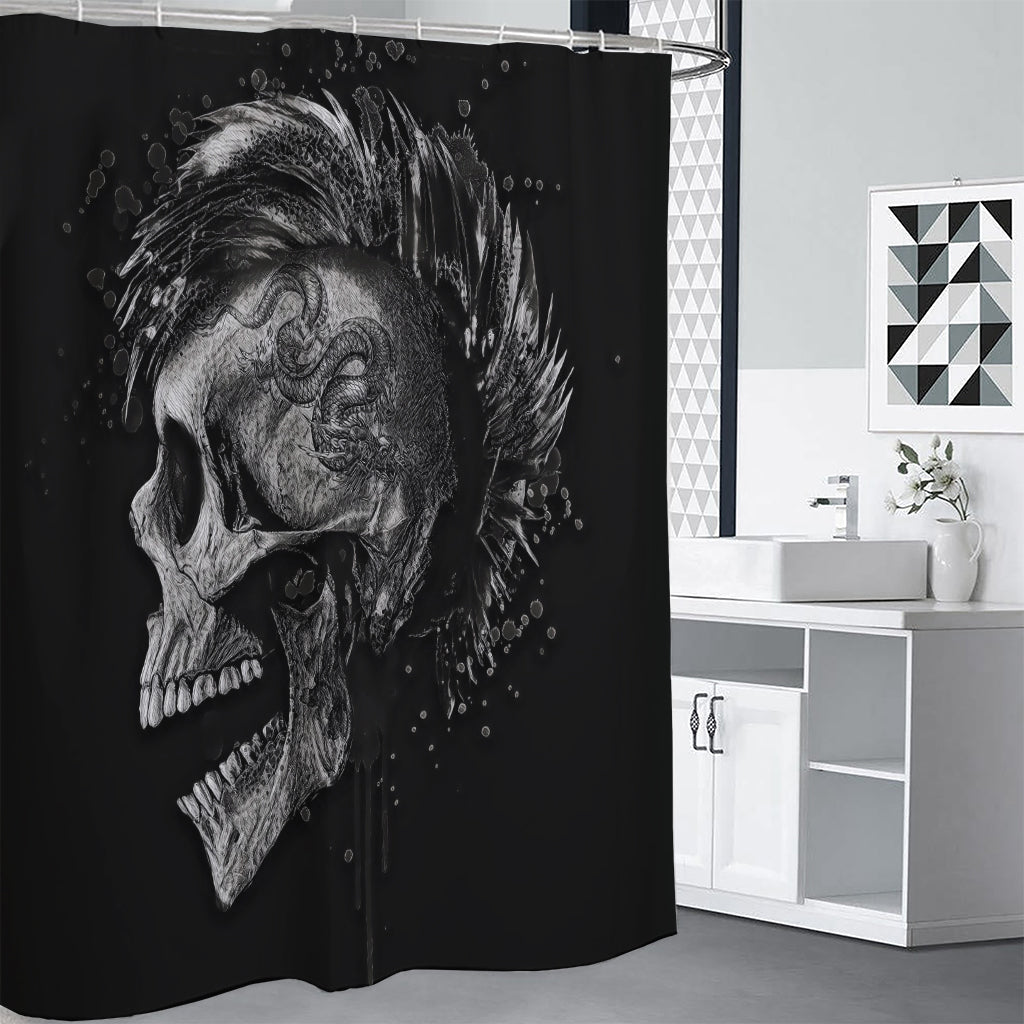 Monochrome Punk Skull Print Shower Curtain