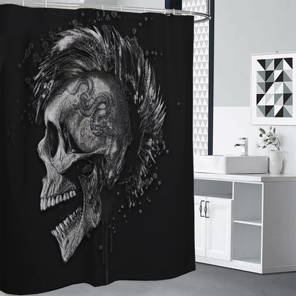 Monochrome Punk Skull Print Shower Curtain