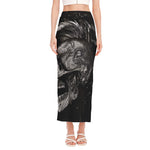 Monochrome Punk Skull Print Side Slit Maxi Skirt