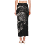 Monochrome Punk Skull Print Side Slit Maxi Skirt