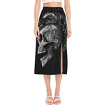 Monochrome Punk Skull Print Side Slit Midi Skirt