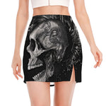 Monochrome Punk Skull Print Side Slit Mini Skirt