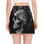 Monochrome Punk Skull Print Side Slit Mini Skirt