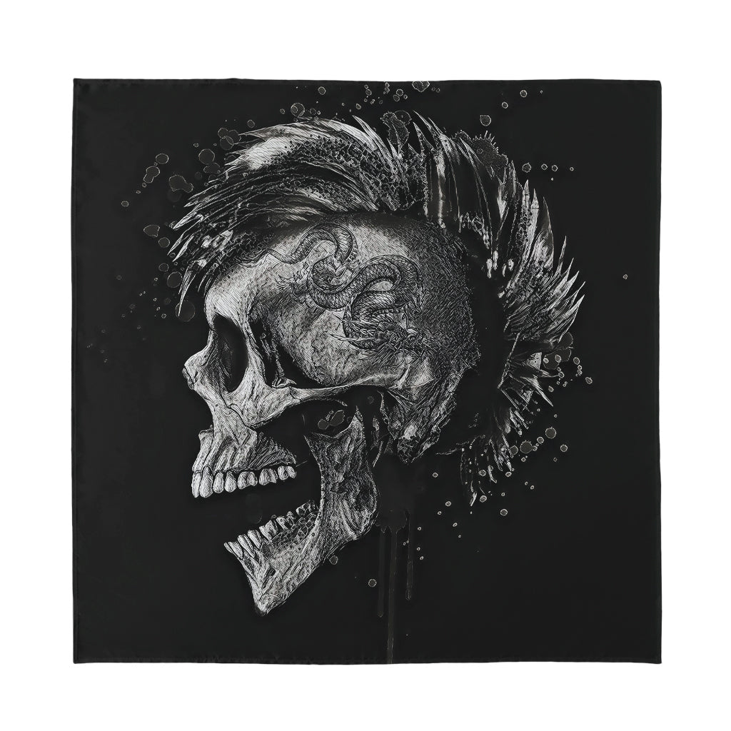 Monochrome Punk Skull Print Silk Bandana