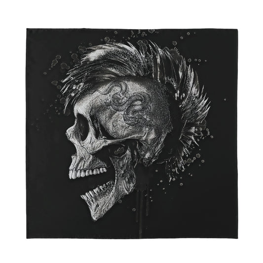 Monochrome Punk Skull Print Silk Bandana