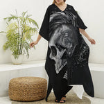 Monochrome Punk Skull Print Silk V-Neck Kaftan Dress