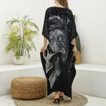 Monochrome Punk Skull Print Silk V-Neck Kaftan Dress