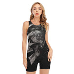 Monochrome Punk Skull Print Sleeveless One Piece Swimsuit
