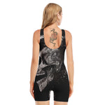 Monochrome Punk Skull Print Sleeveless One Piece Swimsuit