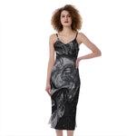 Monochrome Punk Skull Print Slim Fit Midi Cami Dress