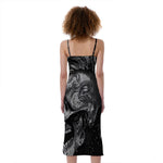 Monochrome Punk Skull Print Slim Fit Midi Cami Dress
